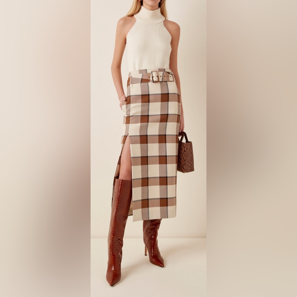 Staud Simone Plaid Belted Skirt